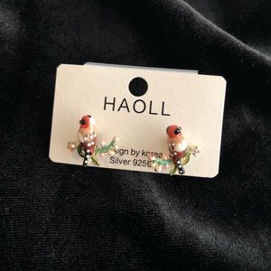 Bird floral enamel ear studs